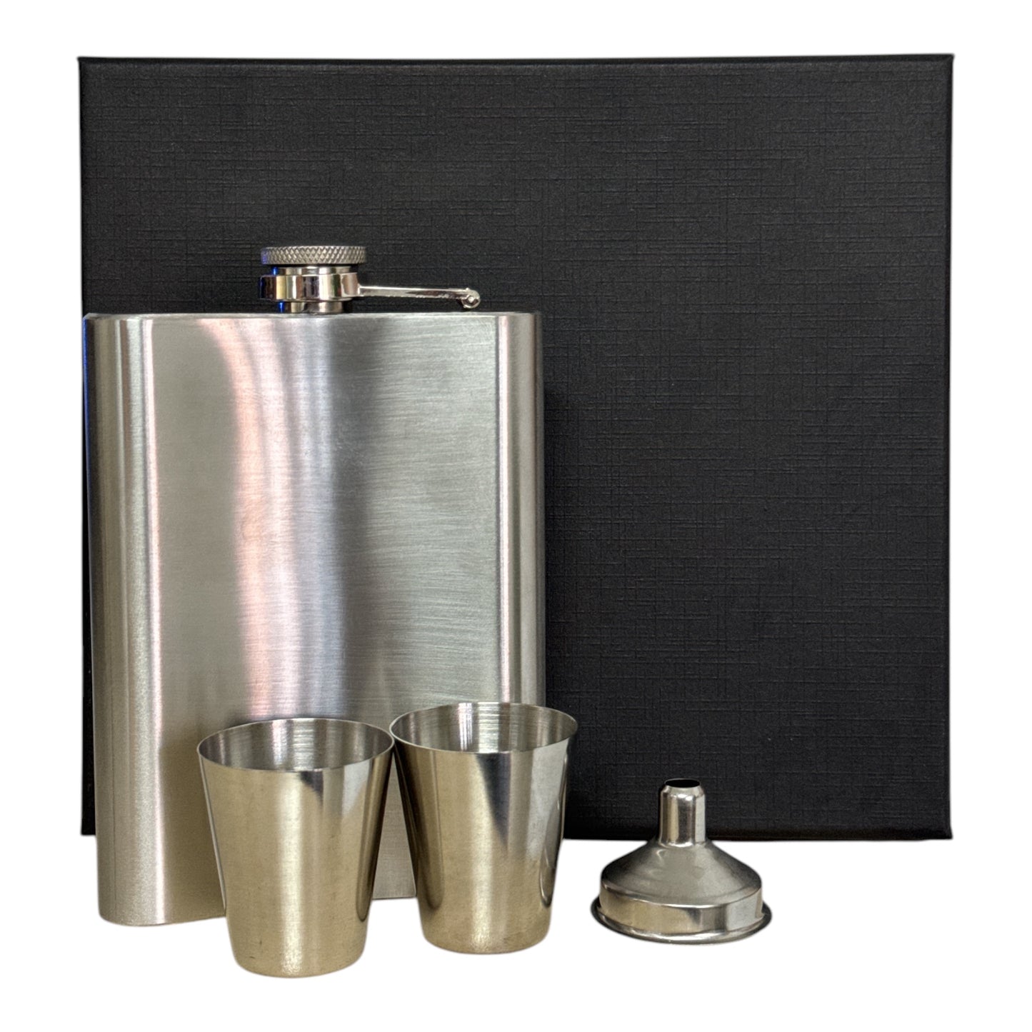 Set cadou sticlă cu 2 pahare și pâlnie din metal