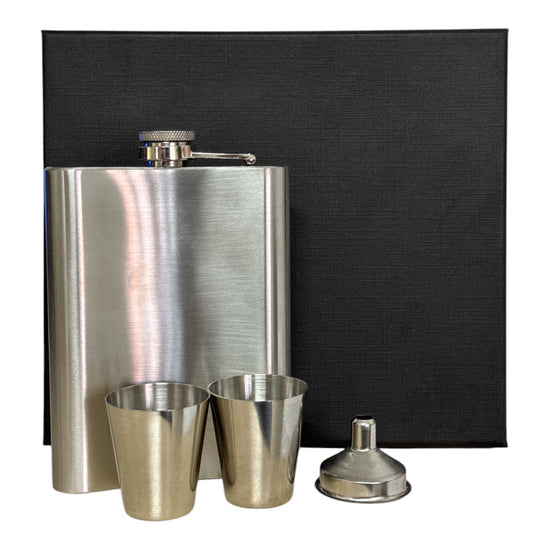 Set cadou sticlă cu 2 pahare și pâlnie din metal