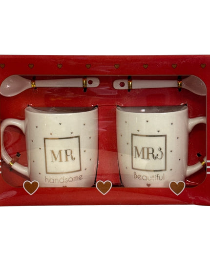 Set cadou 2 căni cu linguriță Mr și Mrs