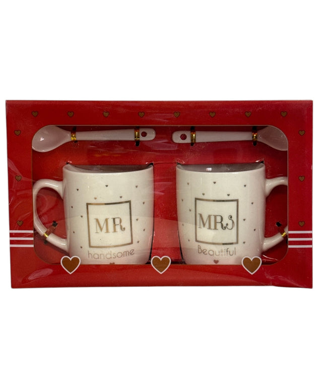 Set cadou 2 căni cu linguriță Mr și Mrs