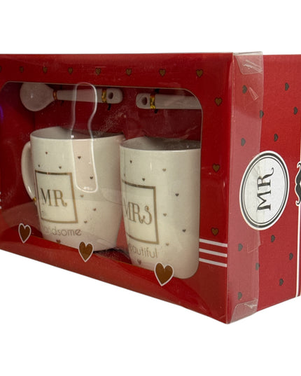 Set cadou 2 căni cu linguriță Mr și Mrs