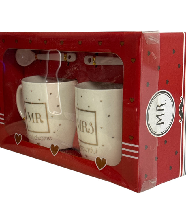Set cadou 2 căni cu linguriță Mr și Mrs