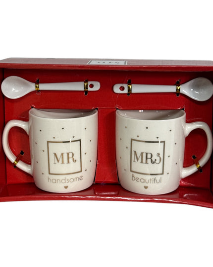 Set cadou 2 căni cu linguriță Mr și Mrs