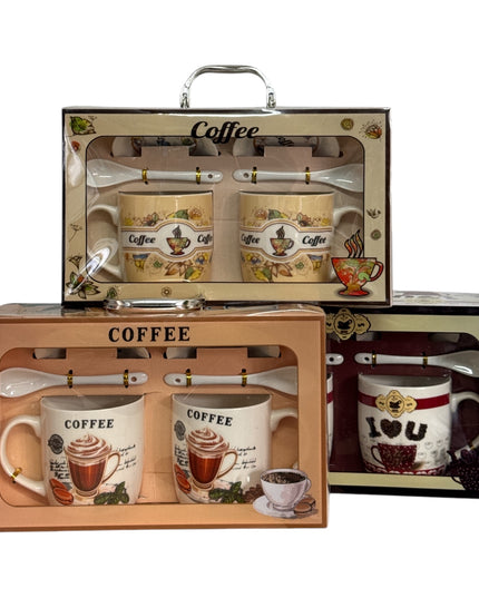 Set cadou Coffee 2 căni cu capac și linguriță