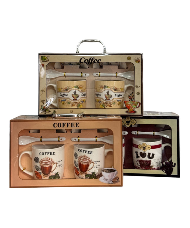Set cadou Coffee 2 căni cu capac și linguriță