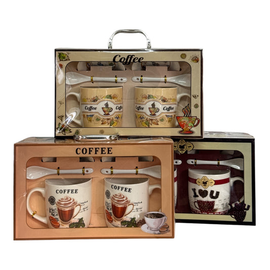 Set cadou Coffee 2 căni cu capac și linguriță