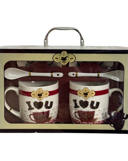Set cadou Coffee 2 căni cu capac și linguriță