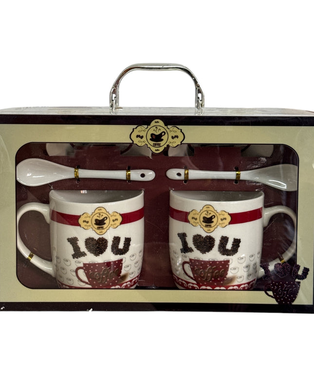 Set cadou Coffee 2 căni cu capac și linguriță