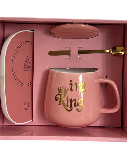 Set cadou cană King cu capac , linguriță și încălzitor 901-35