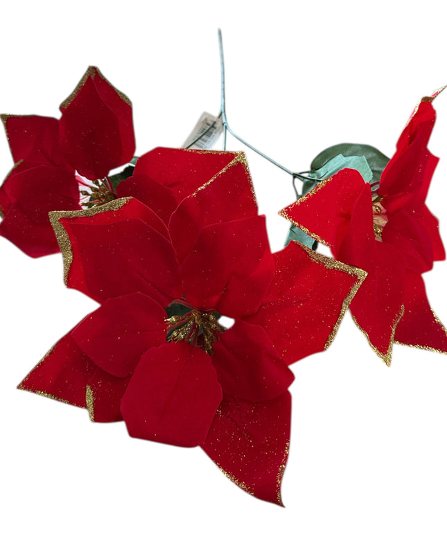 Floare Crăciun sclipici 3 capete 60cm