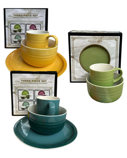 Set cadou 3 Piese din Ceramică – Sweet Life – Farfurie, Bol și Cană