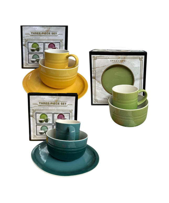 Set cadou 3 Piese din Ceramică – Sweet Life – Farfurie, Bol și Cană