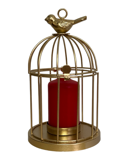 Suport lumânare metalic–design Colivie, ambalaj cadou elegant 16x9cm