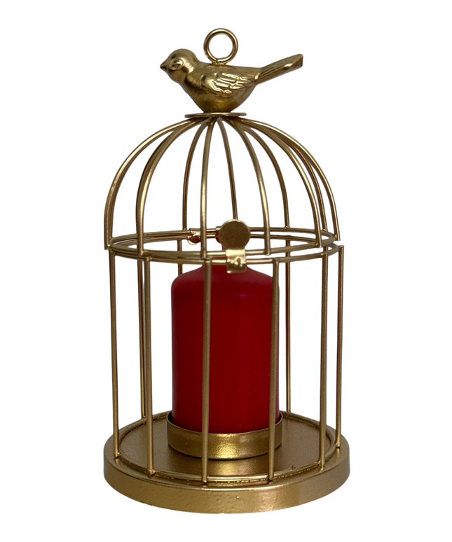 Suport lumânare metalic–design Colivie, ambalaj cadou elegant 16x9cm