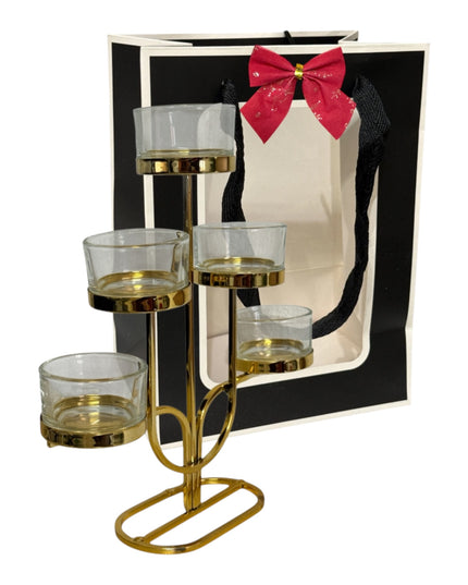 Suport lumânare metal 5 brațe cu ambalaj cadou DL2274  22x20cm