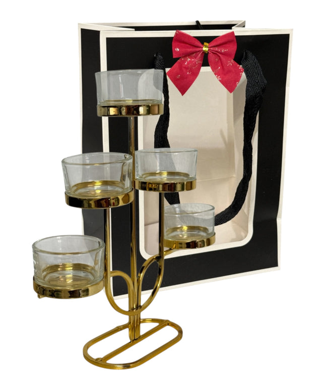 Suport lumânare metal 5 brațe cu ambalaj cadou DL2274  22x20cm