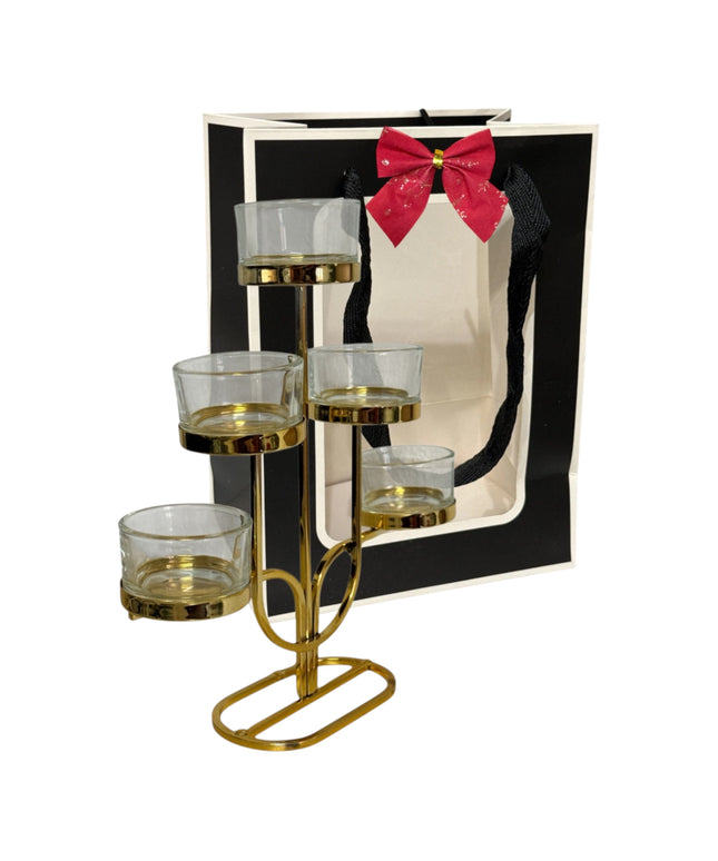 Suport lumânare metal 5 brațe cu ambalaj cadou DL2274  22x20cm