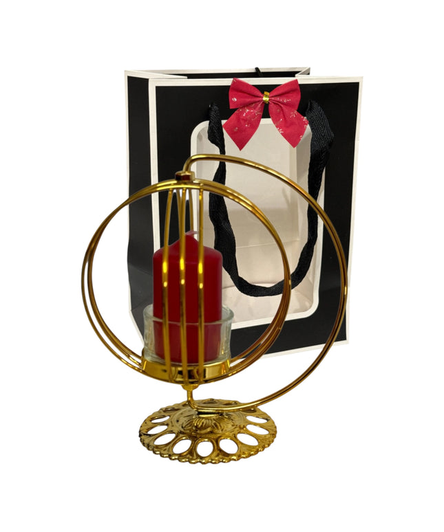 Suport lumânare glob metalic cu ambalaj cadou, 912-9 17x15cm