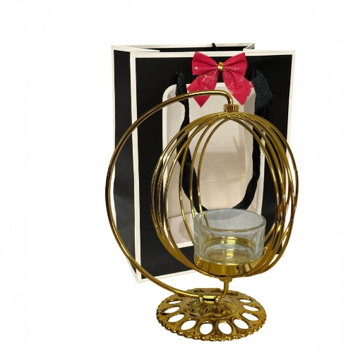 Suport lumânare glob metalic cu ambalaj cadou, 912-9 17x15cm