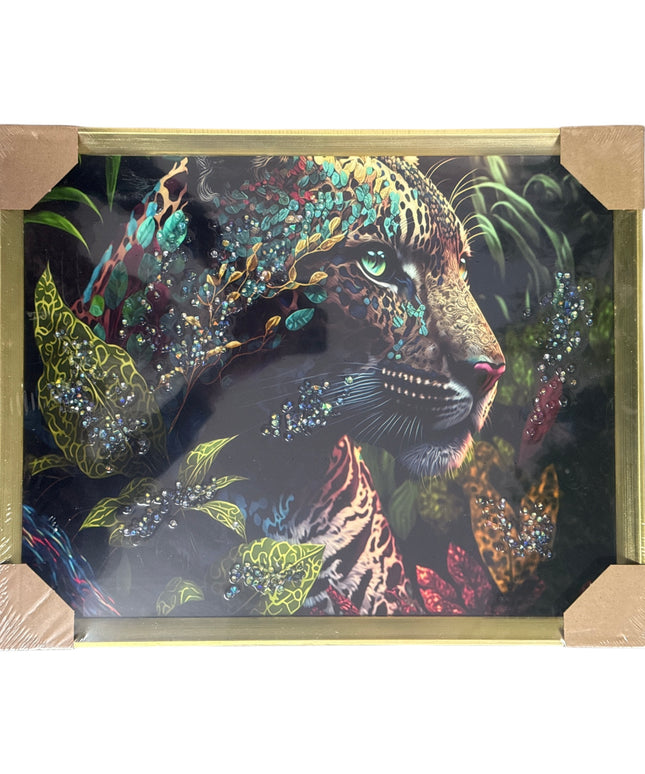 Tablou cristale 3D Panteră Exotică cu ramă aurie 40×50cm cod1115-2