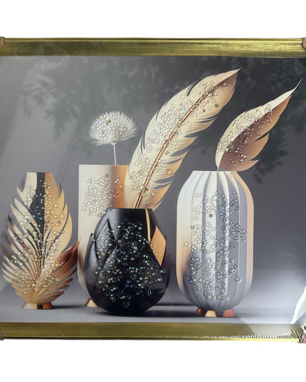 Tablou cristale 3D Vaze&Pene Glam cu ramă aurie 40×50cm cod1115-2