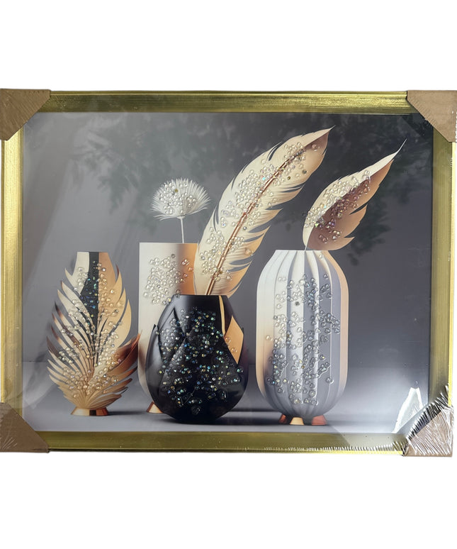 Tablou cristale 3D Vaze&Pene Glam cu ramă aurie 40×50cm cod1115-2