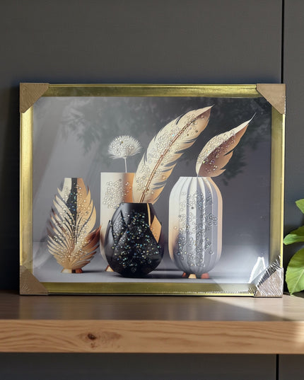 Tablou cristale 3D Vaze&Pene Glam cu ramă aurie 40×50cm cod1115-2