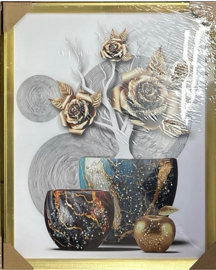 Tablou cristale 3D Vaze&Flori cu ramă aurie 40×50cm cod1115-2