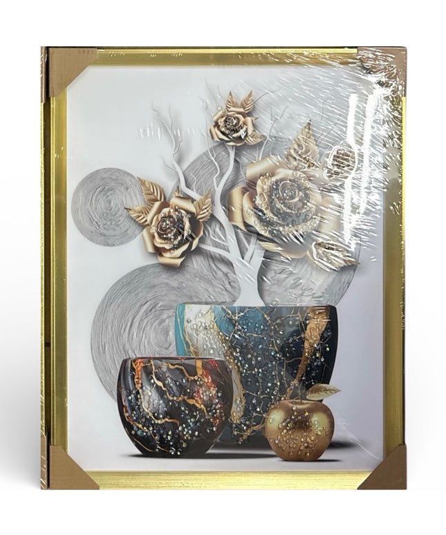Tablou cristale 3D Vaze&Flori cu ramă aurie 40×50cm cod1115-2