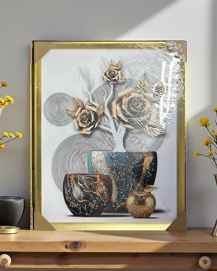 Tablou cristale 3D Vaze&Flori cu ramă aurie 40×50cm cod1115-2