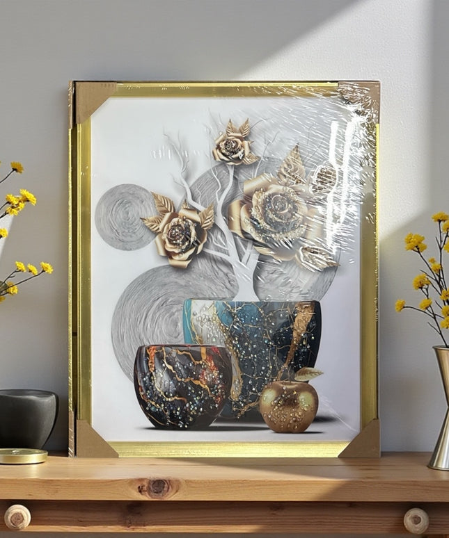 Tablou cristale 3D Vaze&Flori cu ramă aurie 40×50cm cod1115-2