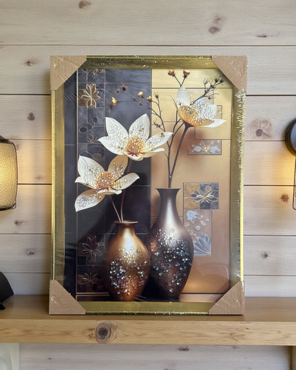 Tablou cristale 3D Vaze Bronz cu ramă aurie 40×30cm cod1115-1