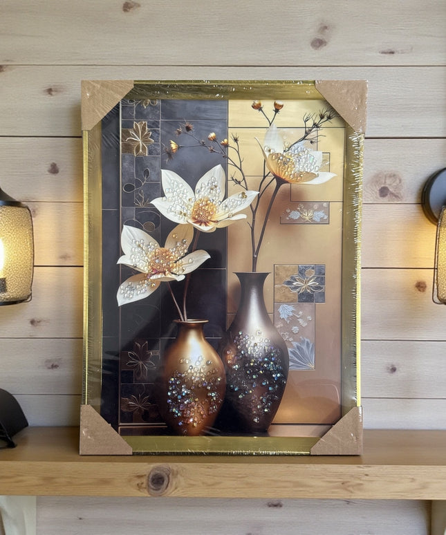 Tablou cristale 3D Vaze Bronz cu ramă aurie 40×30cm cod1115-1