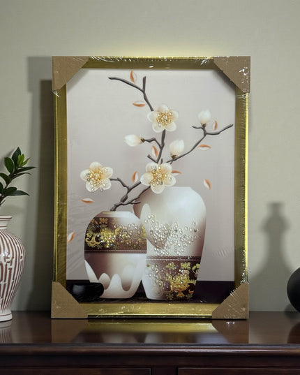 Tablou cristale 3D Vaze Ivory cu ramă aurie 40×30cm cod1115-1