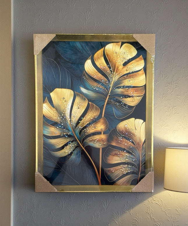 Tablou cristale 3D Frunze cu ramă aurie 40×30cm cod1115-1