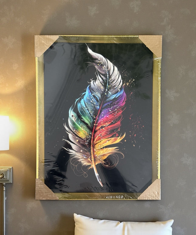 Tablou cristale 3D Pană Color cu ramă aurie 40×30cm cod1115-1