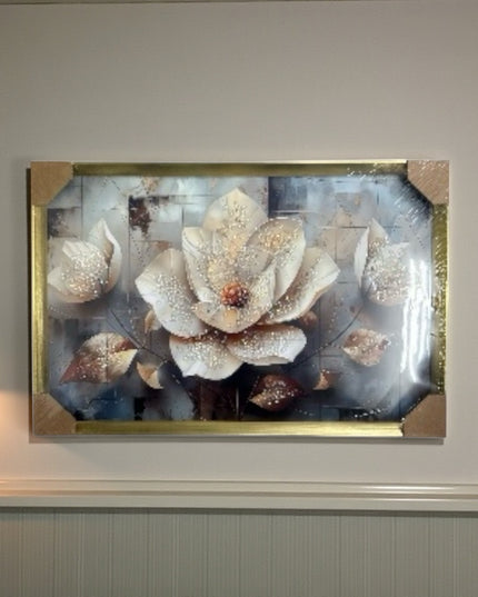 Tablou cristale 3D Magnolie Ivory cu ramă aurie 60x40cm cod1115-3