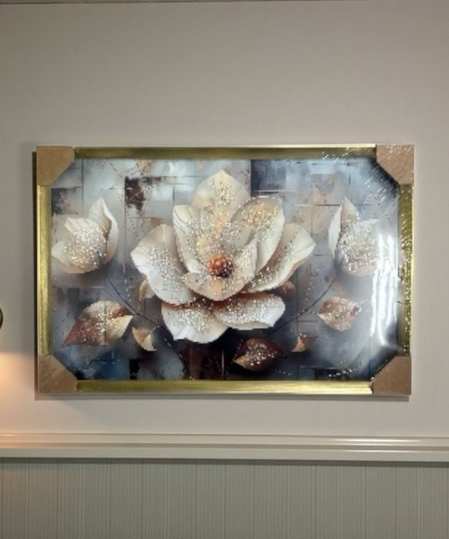 Tablou cristale 3D Magnolie Ivory cu ramă aurie 60x40cm cod1115-3