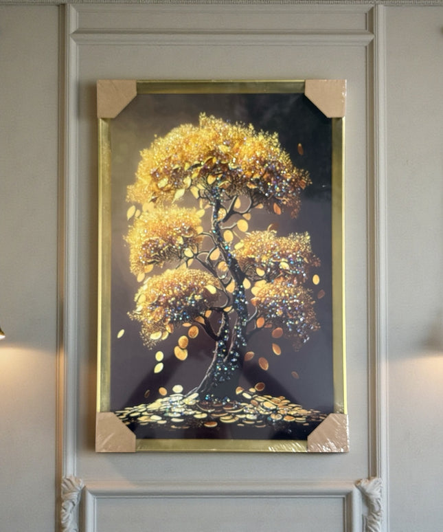 Tablou cristale 3D Copacul Banilor cu ramă aurie 60x40cm cod1115-3