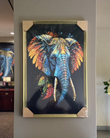 Tablou cristale 3D Elefant Exotic cu ramă aurie 60x40cm cod1115-3