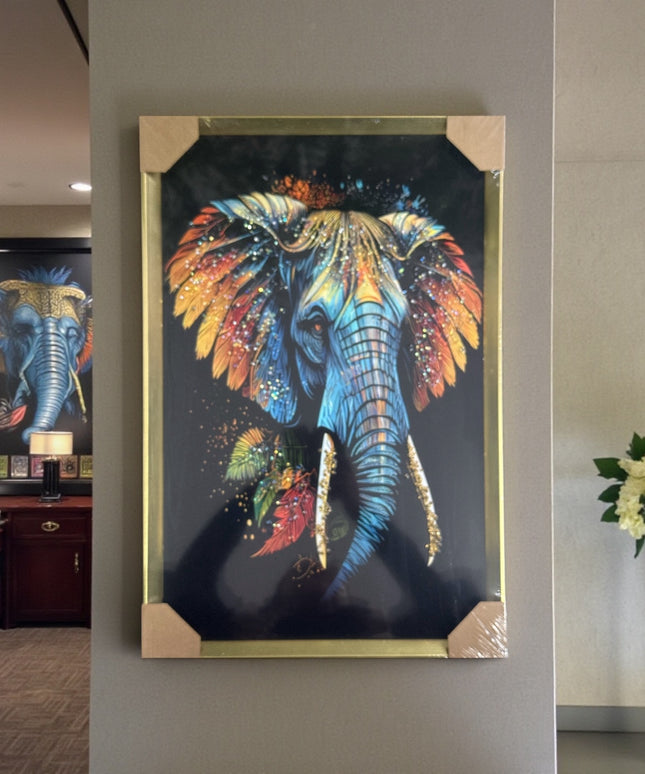Tablou cristale 3D Elefant Exotic cu ramă aurie 60x40cm cod1115-3