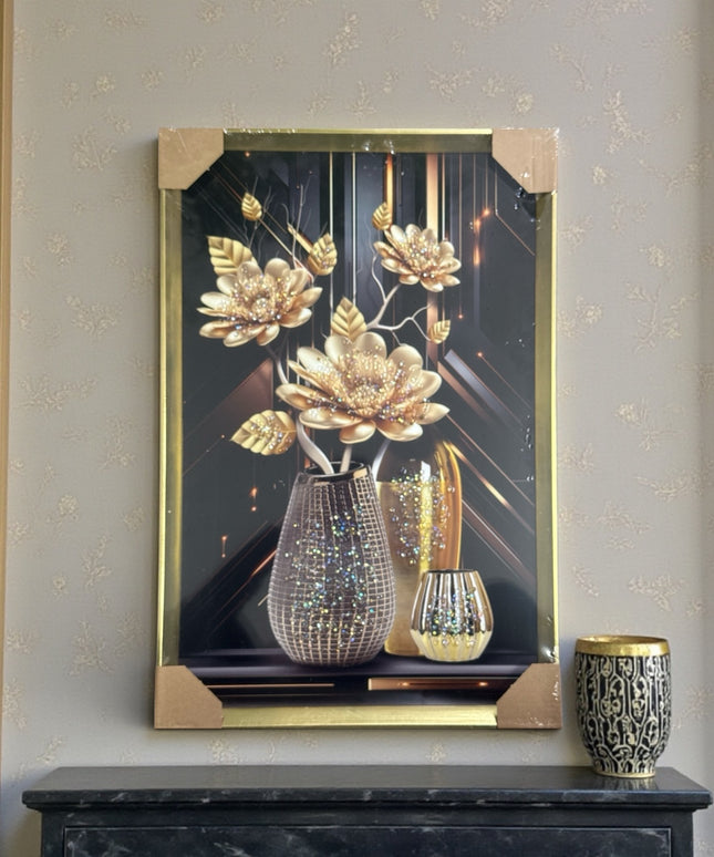 Tablou cristale 3D Vaze Glam cu ramă aurie 60x40cm cod1115-3