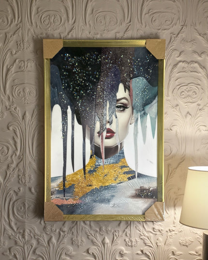 Tablou cristale 3D Portret Glam cu ramă aurie 60x40cm cod1115-3