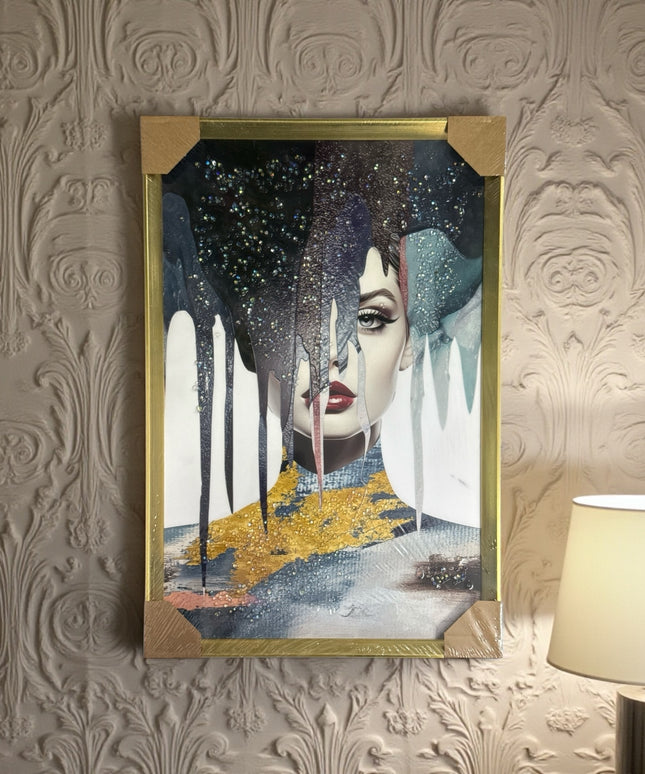 Tablou cristale 3D Portret Glam cu ramă aurie 60x40cm cod1115-3