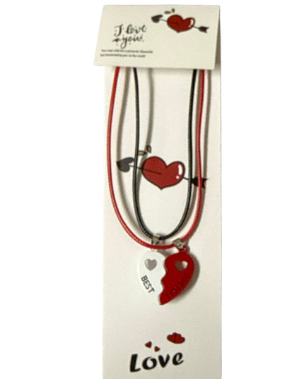 Set 2 coliere Inimă magnetică Best Friends și șnur reglabil,Cod 1111-13