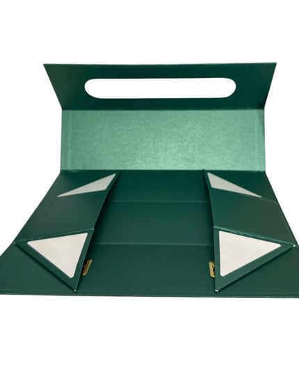Cutie cadou pliabilă cu închidere magnetică și mâner – Verde elegant 33x10cm