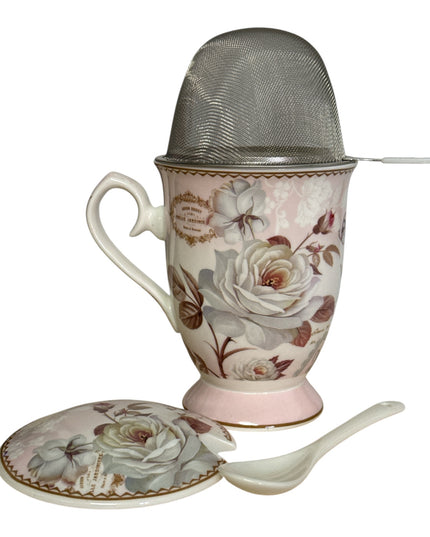 Set cadou cană cu capac,linguriță și sită cod1117-10
