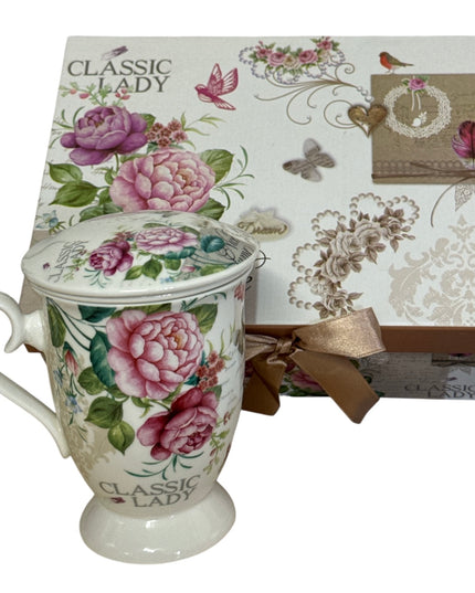 Set cadou cană cu infuzor – design floral