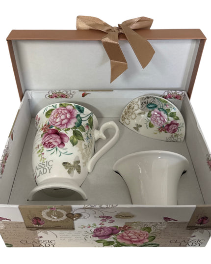 Set cadou cană cu infuzor – design floral
