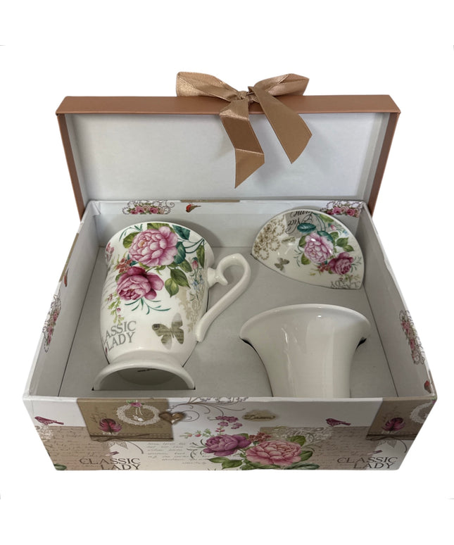 Set cadou cană cu infuzor – design floral